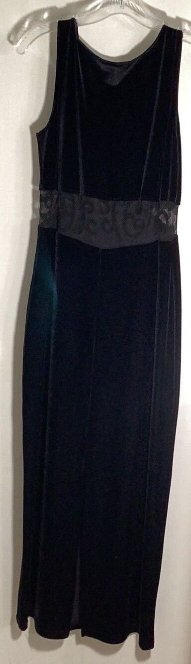 Vintage Entrancy Black Maxi Dress Medium Womens Sleeveless Maxi Velvety Lace 90s